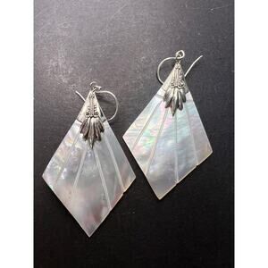 Mother of pearl sterling silver diamond dangle earrings